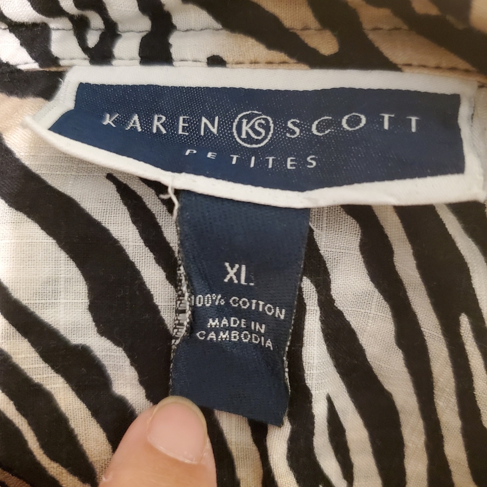 Karen Scott Petites Zebra Print Button Up Top - Picture 5 of 5